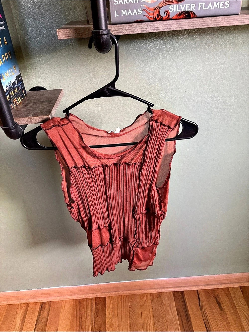 Buckle Ruffled Mesh Tank Top NWOT